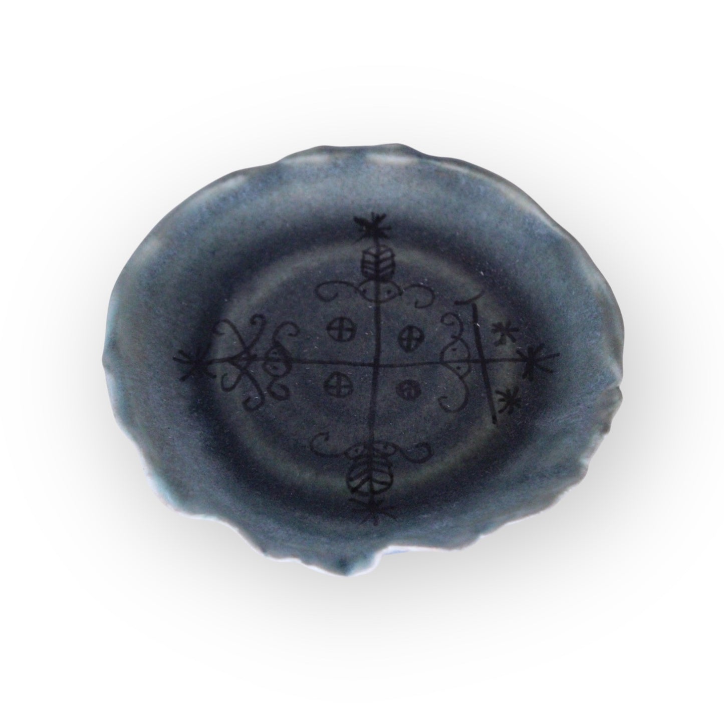 Ceremonial Ridged Teal Blue Ancestral Bowl