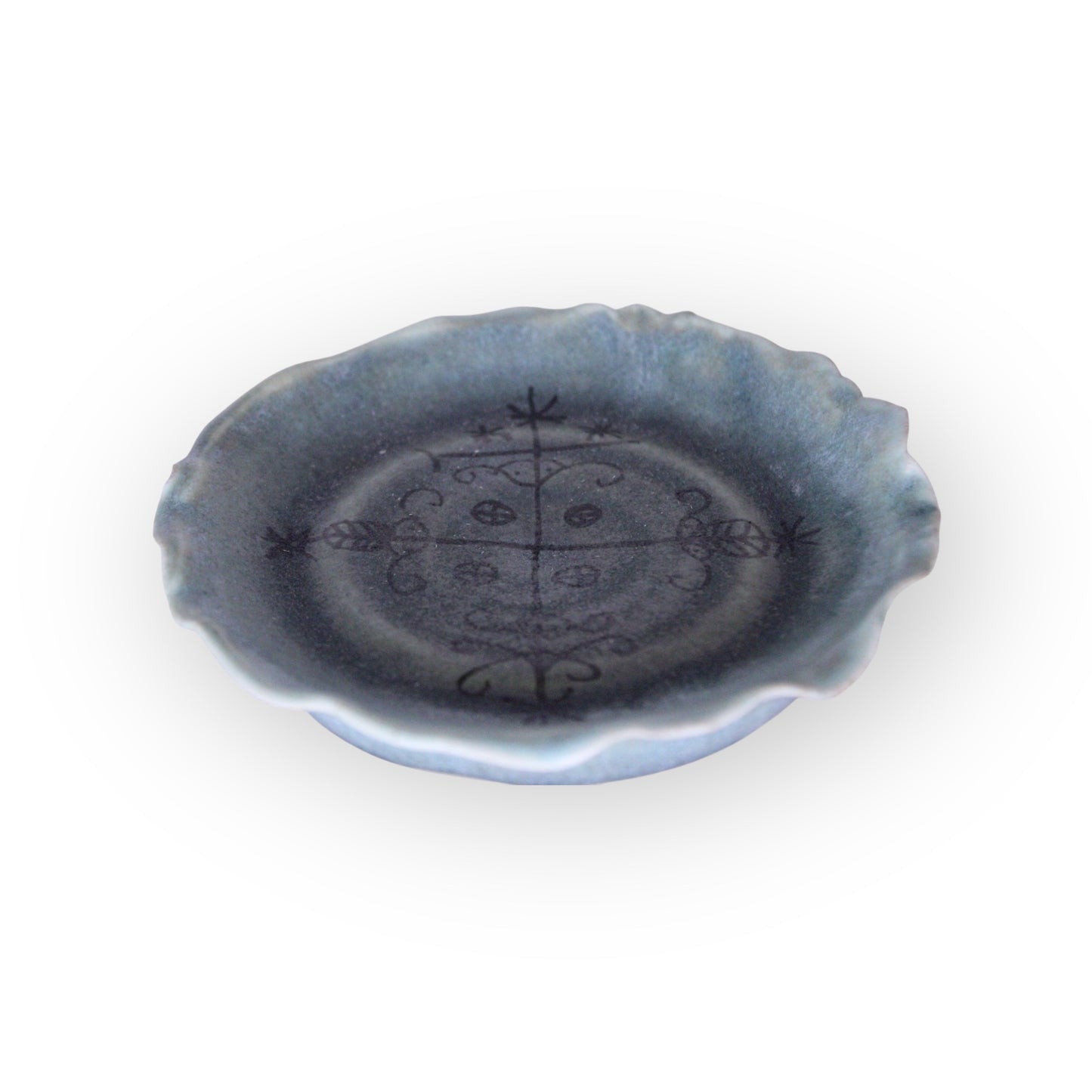 Ceremonial Ridged Teal Blue Ancestral Bowl