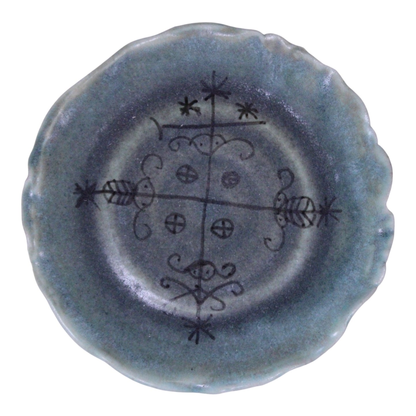 Ceremonial Ridged Teal Blue Ancestral Bowl
