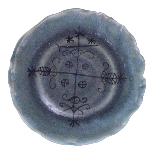 Ceremonial Ridged Teal Blue Ancestral Bowl